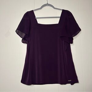 Calvin Klein | Merlot Plum Square Neck Flutter Sleeve Top | Size L